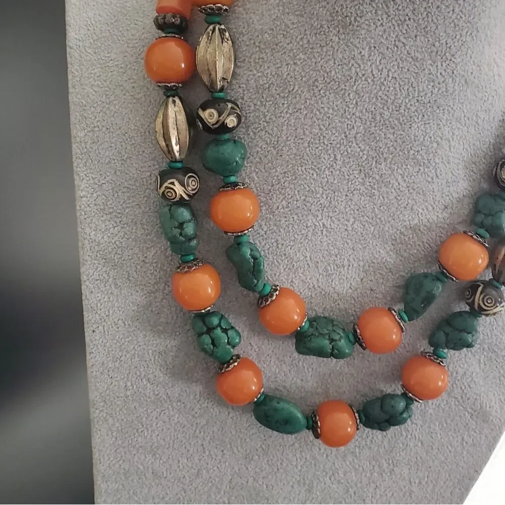 NWT Bohemian Boho Orange Bead Lot of 2 Necklaces‎ 19 to 22 in. World Mrkt India